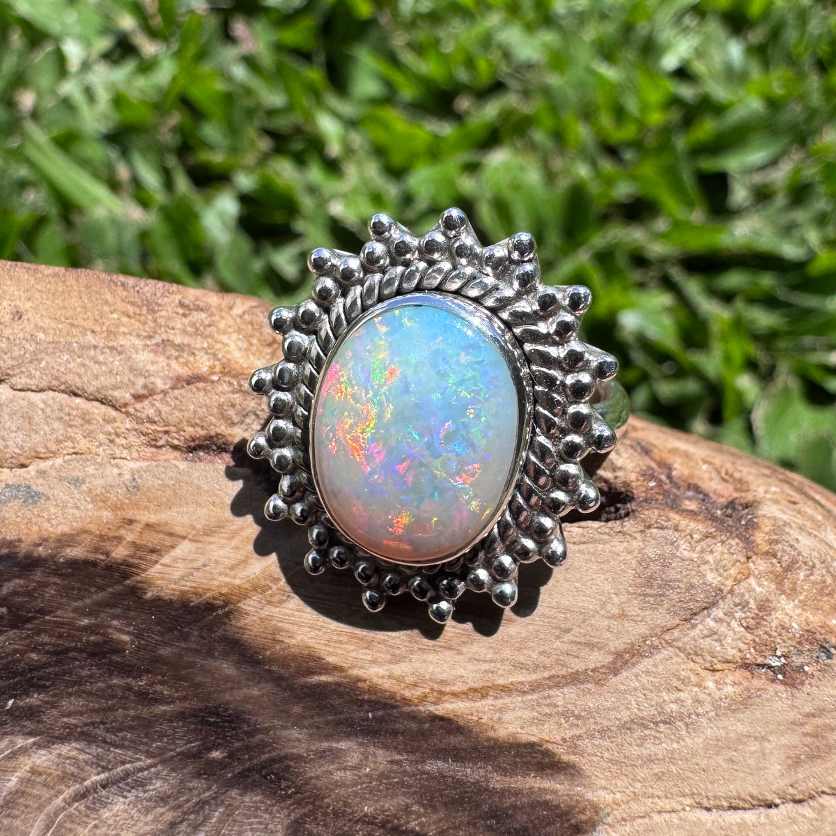 3.9ct Coober Pedy Opal Ring ~ 'Kings Canyon Spectrum' | 925 Sterling Silver | Solid Australian Opal
