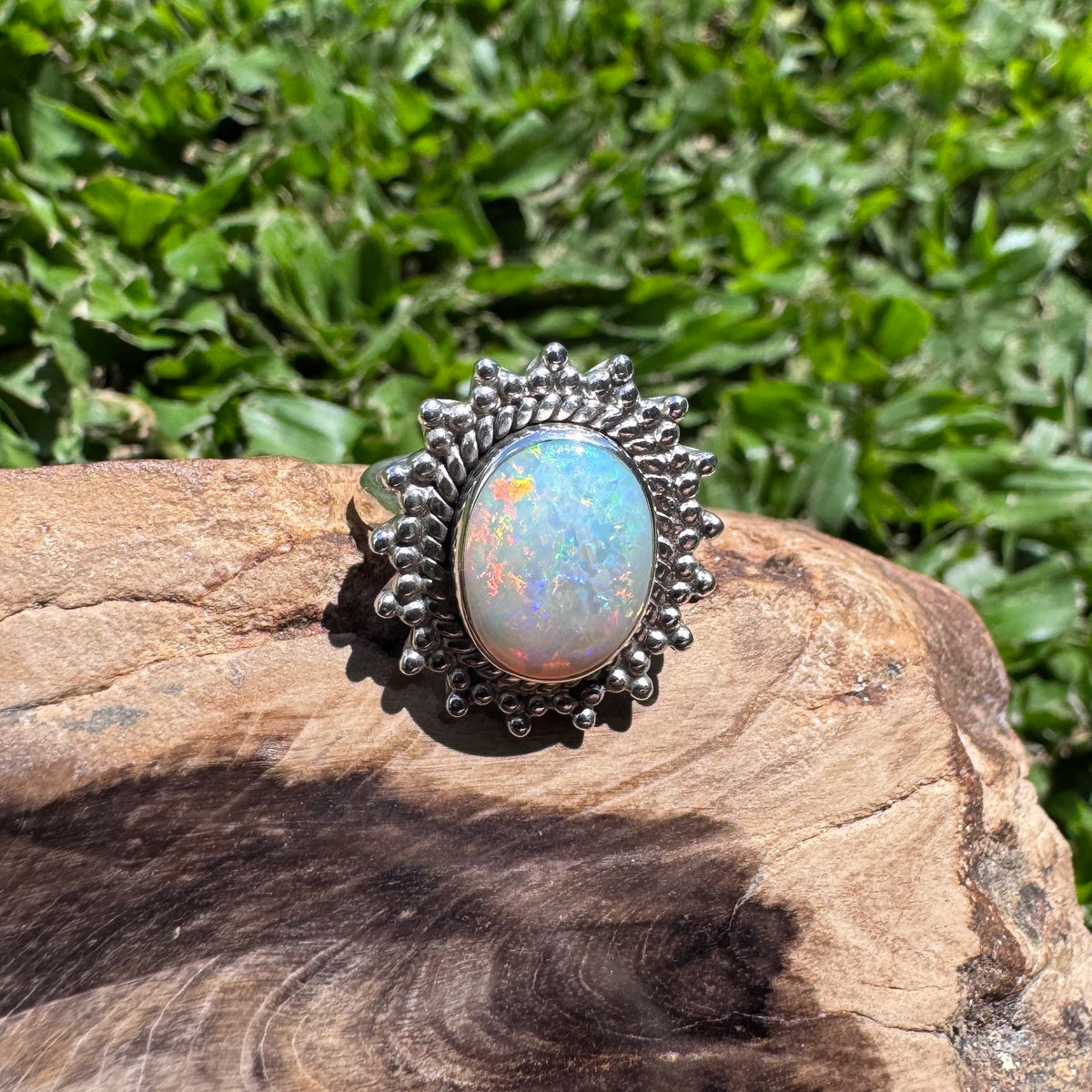 3.9ct Coober Pedy Opal Ring ~ 'Kings Canyon Spectrum' | 925 Sterling Silver | Solid Australian Opal