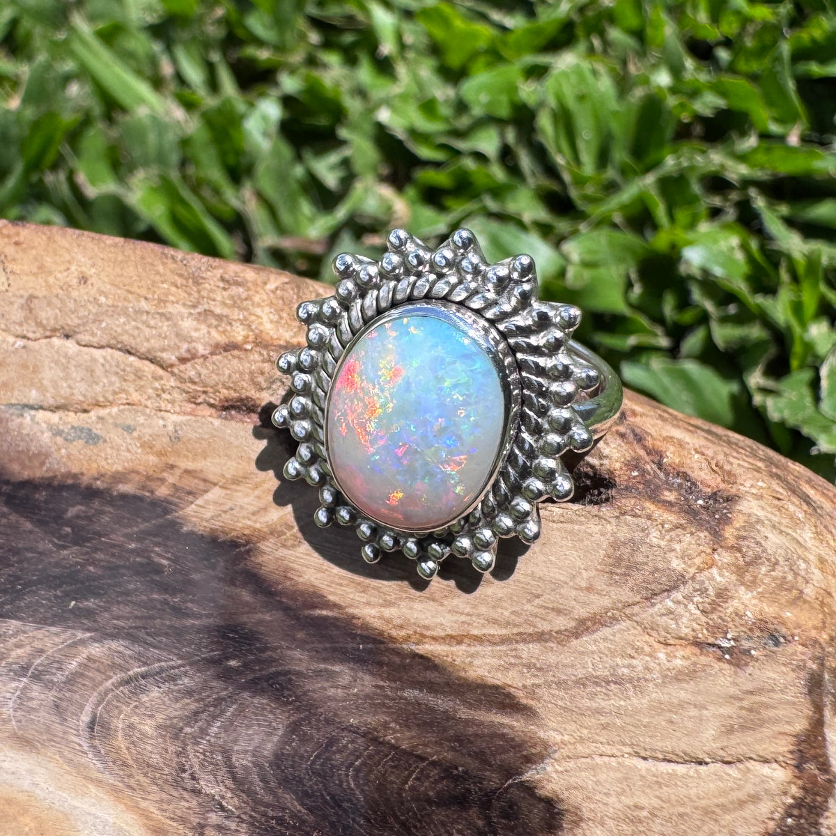 3.9ct Coober Pedy Opal Ring ~ 'Kings Canyon Spectrum' | 925 Sterling Silver | Solid Australian Opal