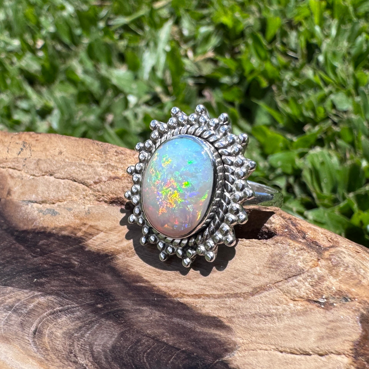 3.9ct Coober Pedy Opal Ring ~ 'Kings Canyon Spectrum' | 925 Sterling Silver | Solid Australian Opal