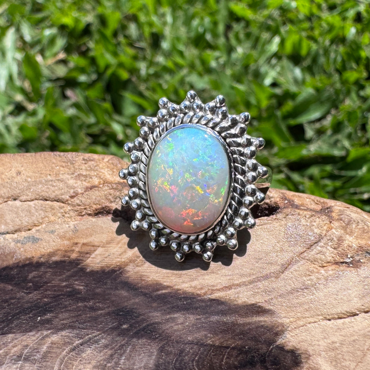 3.9ct Coober Pedy Opal Ring ~ 'Kings Canyon Spectrum' | 925 Sterling Silver | Solid Australian Opal