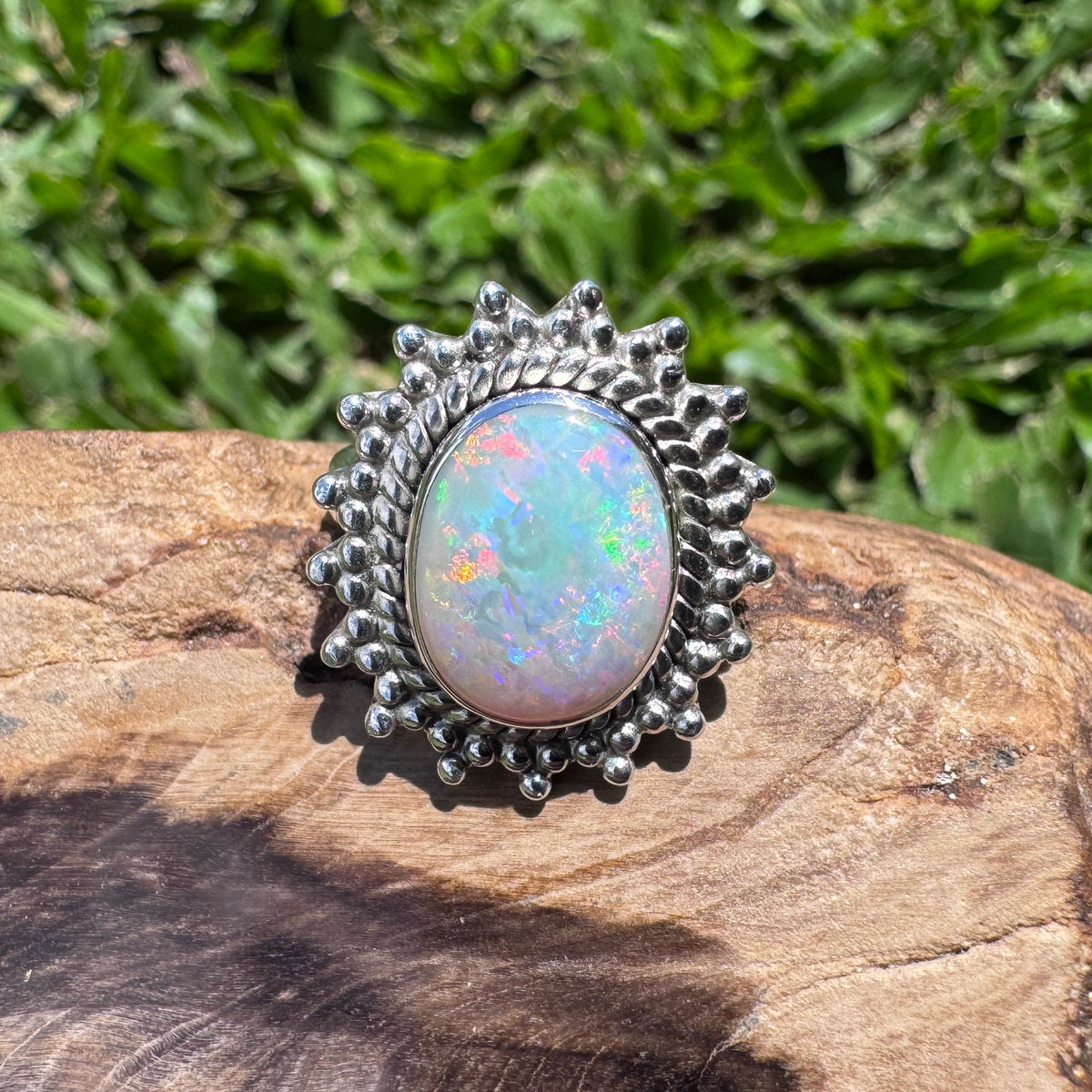 3.9ct Coober Pedy Opal Ring ~ 'Kings Canyon Spectrum' | 925 Sterling Silver | Solid Australian Opal