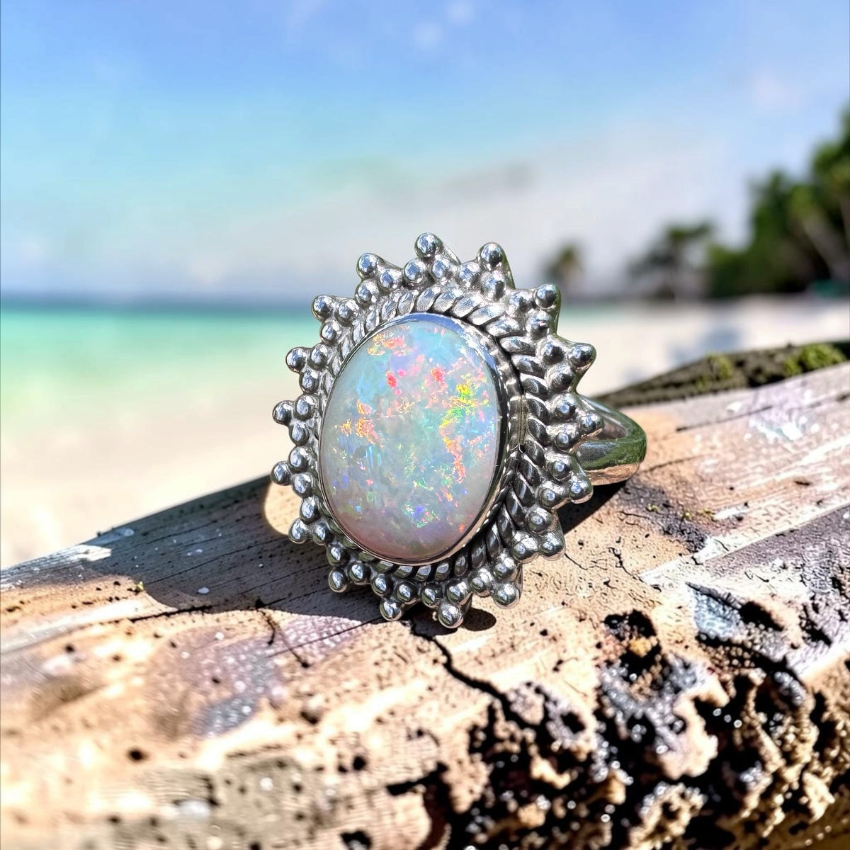 3.9ct Coober Pedy Opal Ring ~ 'Kings Canyon Spectrum' | 925 Sterling Silver | Solid Australian Opal