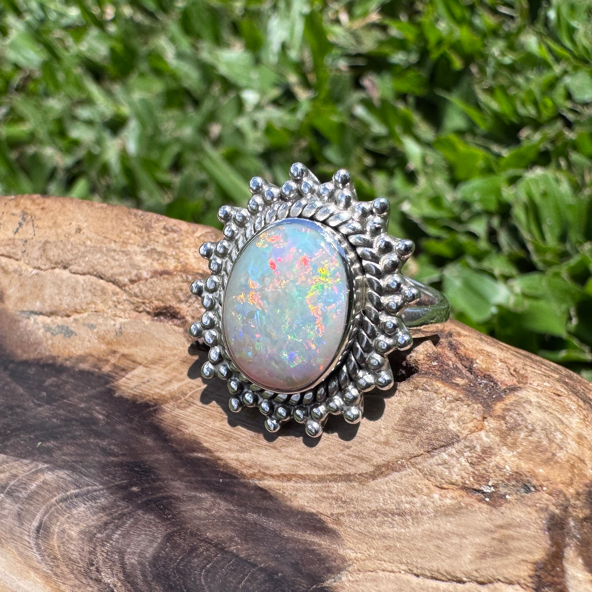 3.9ct Coober Pedy Opal Ring ~ 'Kings Canyon Spectrum' | 925 Sterling Silver | Solid Australian Opal