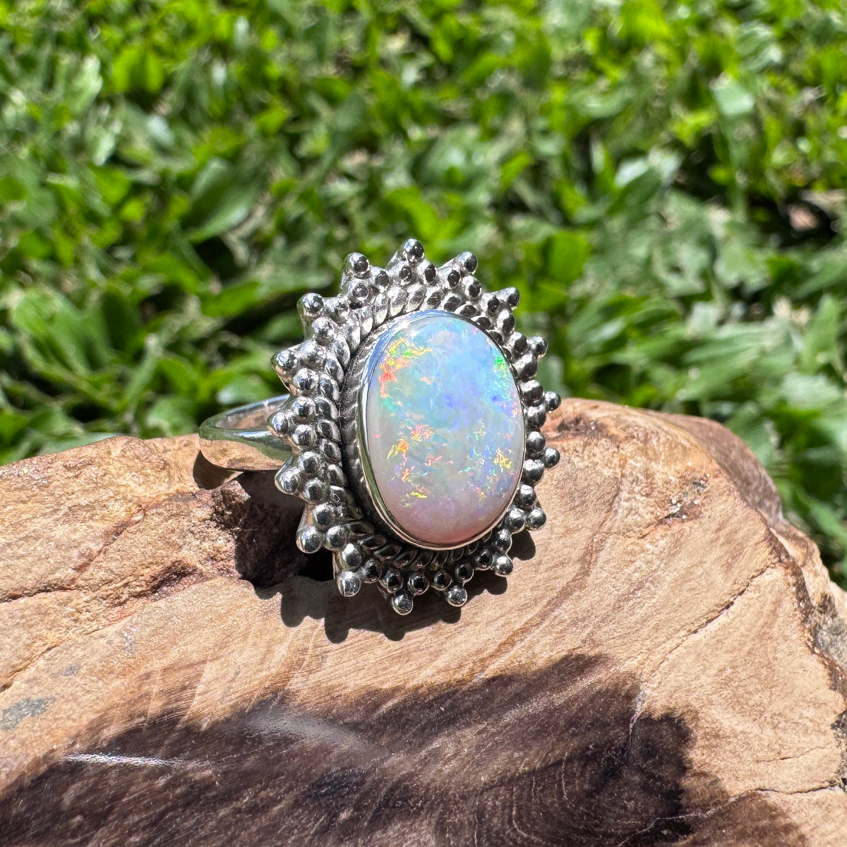 3.9ct Coober Pedy Opal Ring ~ 'Kings Canyon Spectrum' | 925 Sterling Silver | Solid Australian Opal