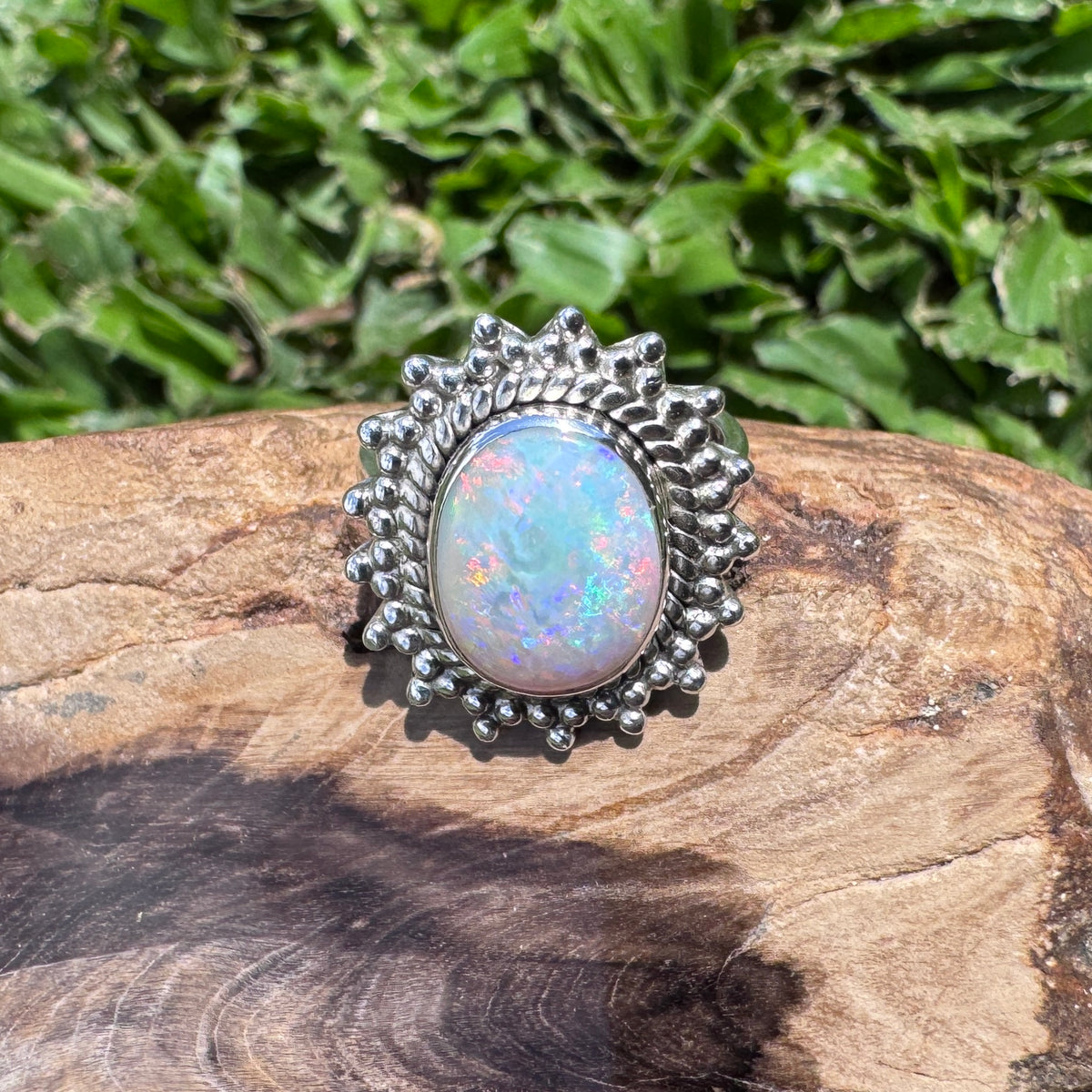 3.9ct Coober Pedy Opal Ring ~ 'Kings Canyon Spectrum' | 925 Sterling Silver | Solid Australian Opal