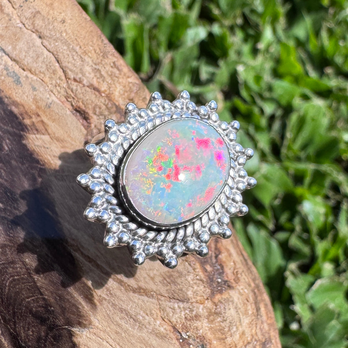 3.9ct Coober Pedy Opal Ring ~ 'Kings Canyon Spectrum' | 925 Sterling Silver | Solid Australian Opal
