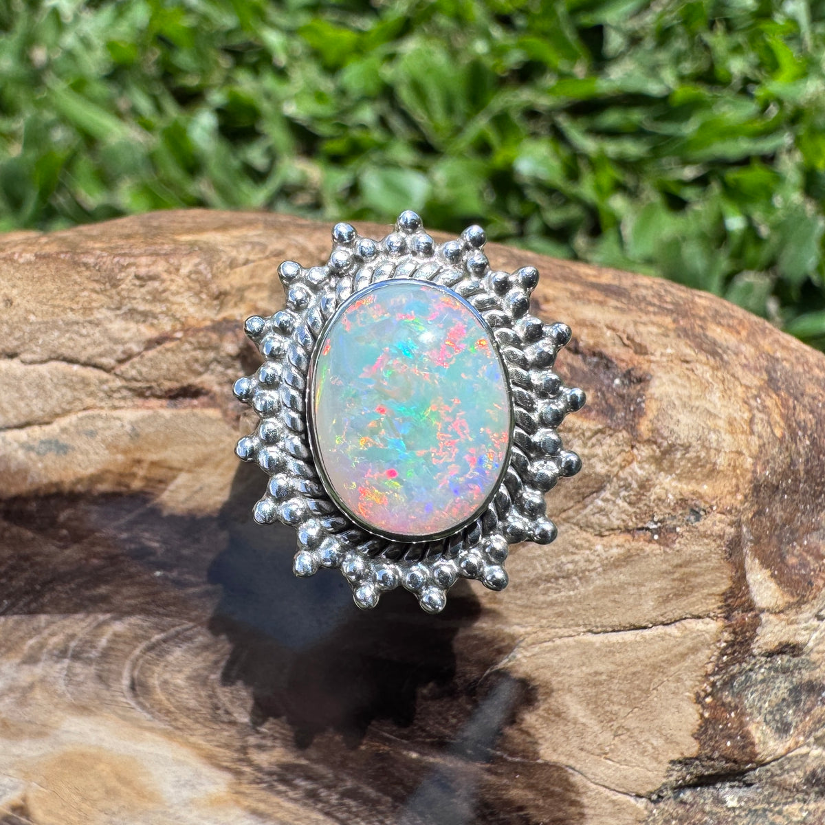 3.9ct Coober Pedy Opal Ring ~ 'Kings Canyon Spectrum' | 925 Sterling Silver | Solid Australian Opal