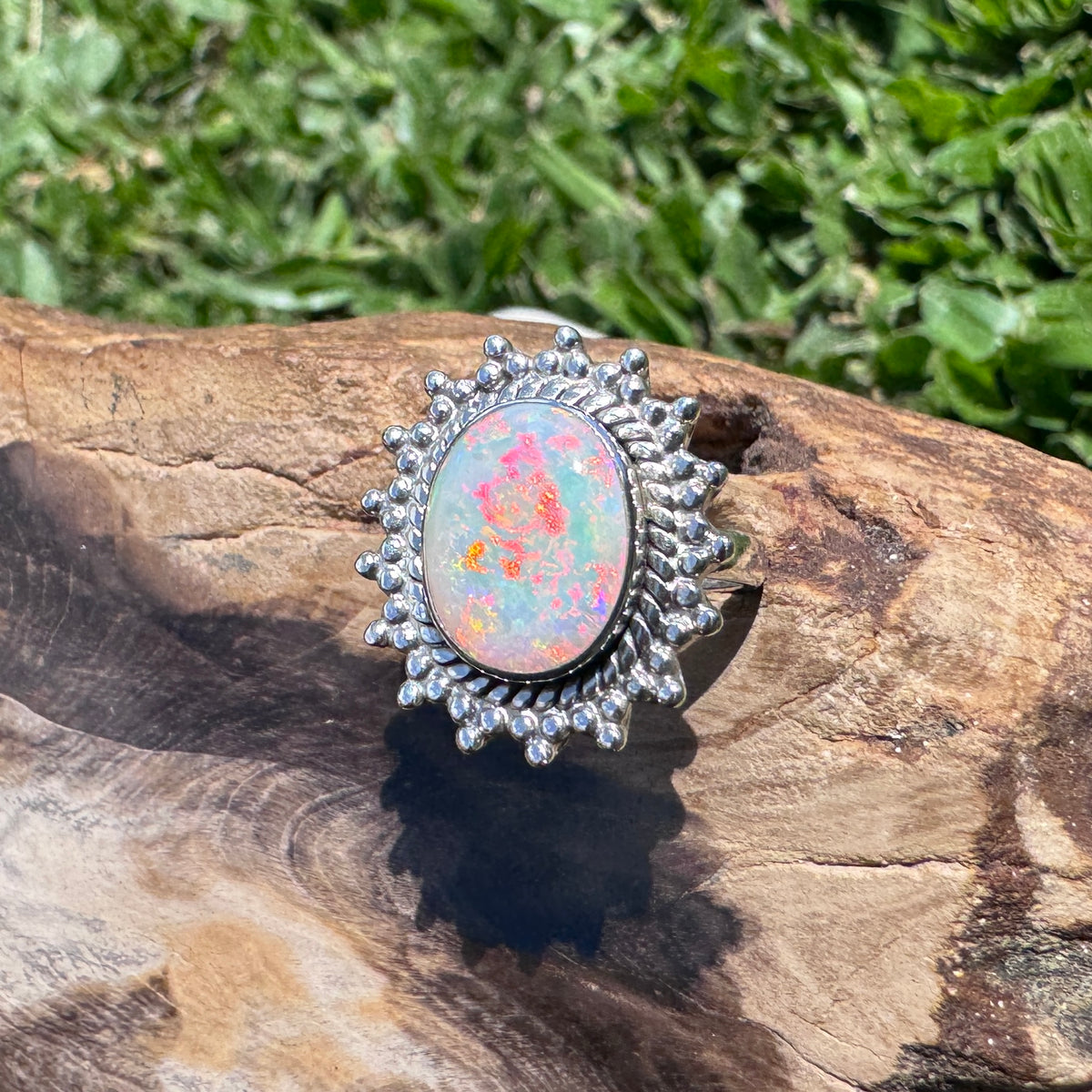 3.9ct Coober Pedy Opal Ring ~ 'Kings Canyon Spectrum' | 925 Sterling Silver | Solid Australian Opal