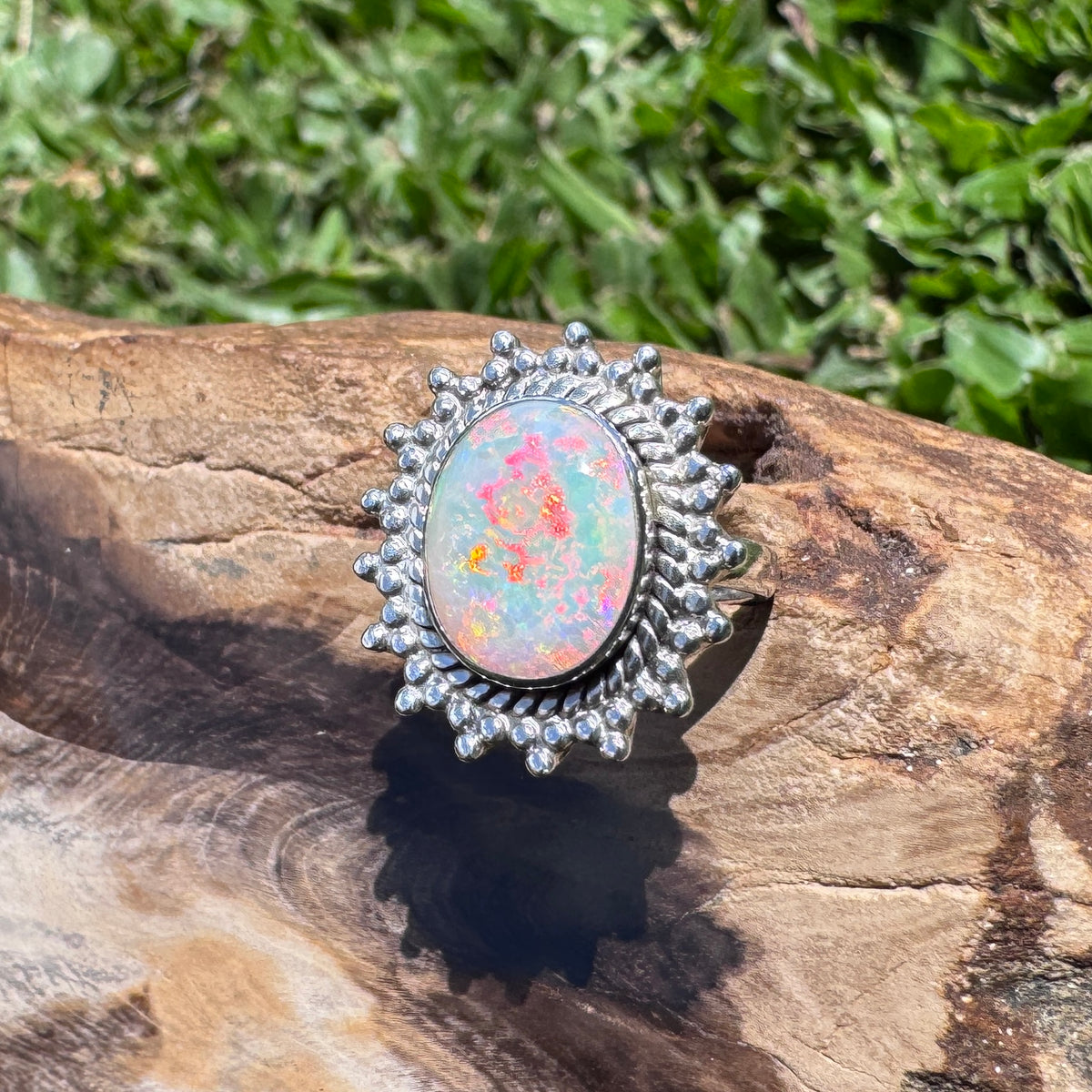 3.9ct Coober Pedy Opal Ring ~ 'Kings Canyon Spectrum' | 925 Sterling Silver | Solid Australian Opal