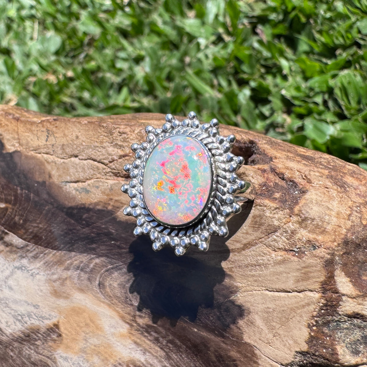 3.9ct Coober Pedy Opal Ring ~ 'Kings Canyon Spectrum' | 925 Sterling Silver | Solid Australian Opal