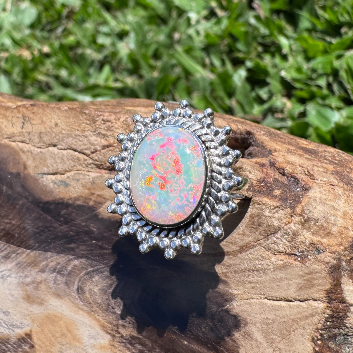 3.9ct Coober Pedy Opal Ring ~ 'Kings Canyon Spectrum' | 925 Sterling Silver | Solid Australian Opal