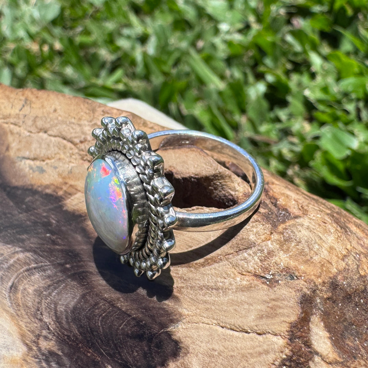 3.9ct Coober Pedy Opal Ring ~ 'Kings Canyon Spectrum' | 925 Sterling Silver | Solid Australian Opal