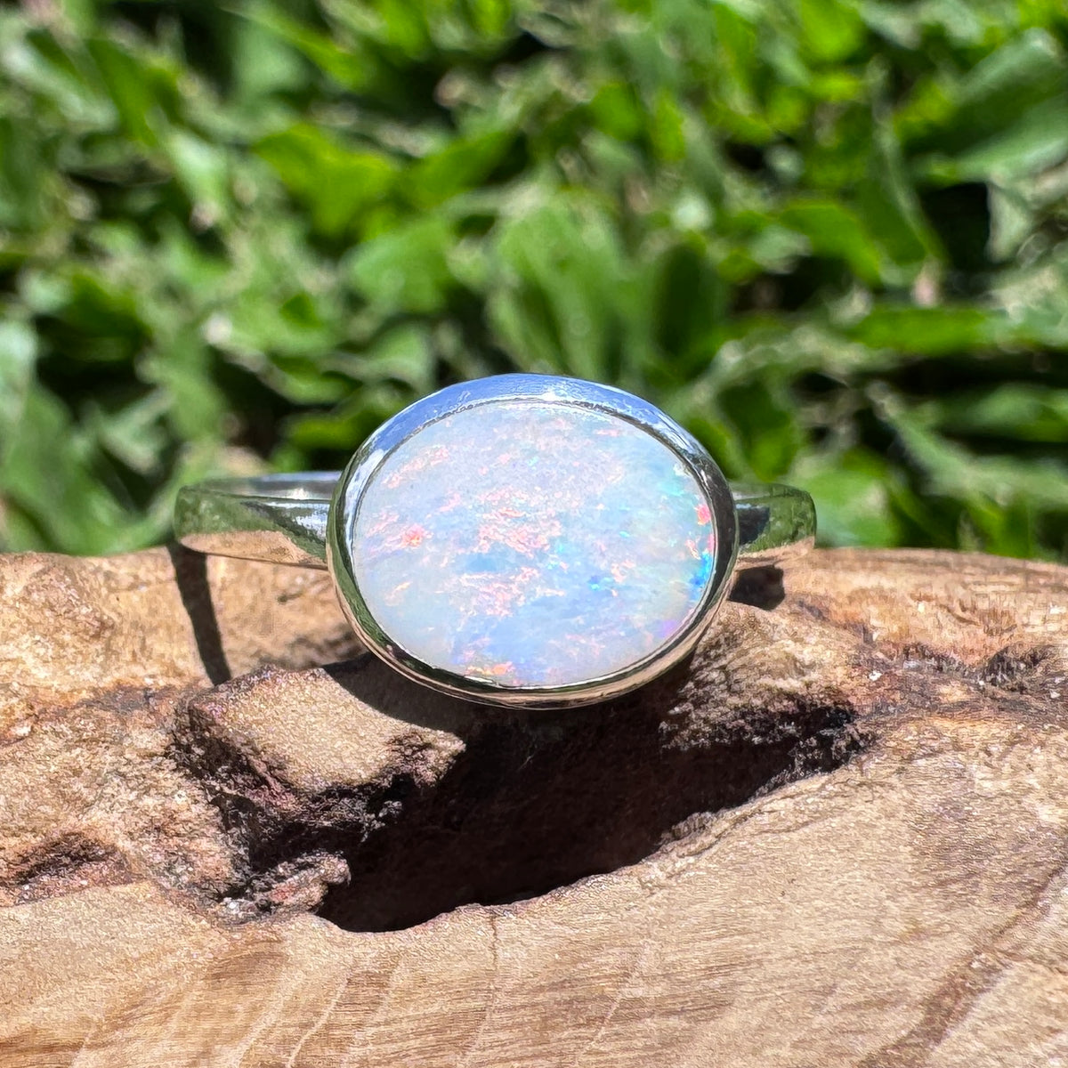 1ct Coober Pedy Opal Ring ~ 'Mission Beach Flash' | 925 Sterling Silver | Solid Australian Opal