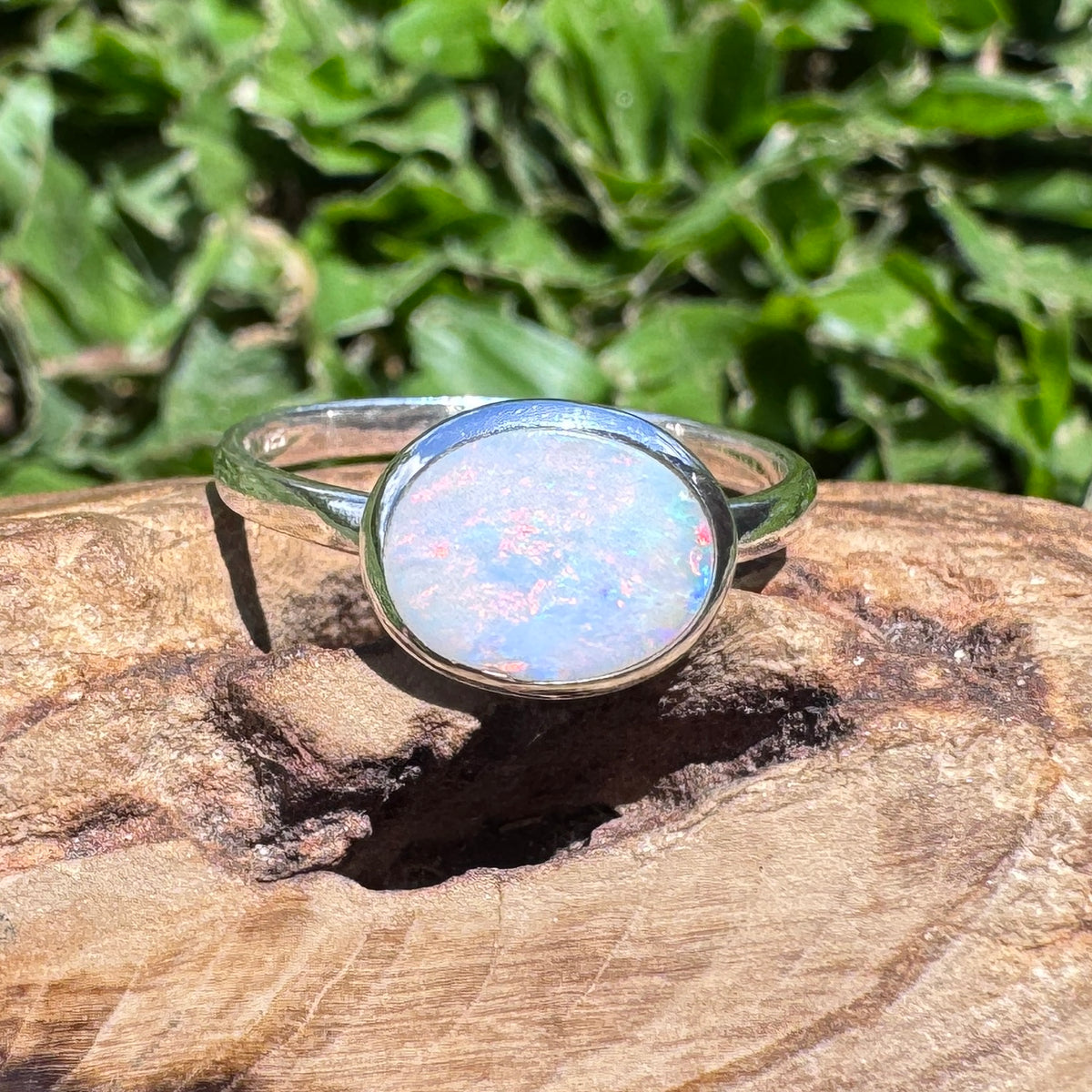 1ct Coober Pedy Opal Ring ~ 'Mission Beach Flash' | 925 Sterling Silver | Solid Australian Opal