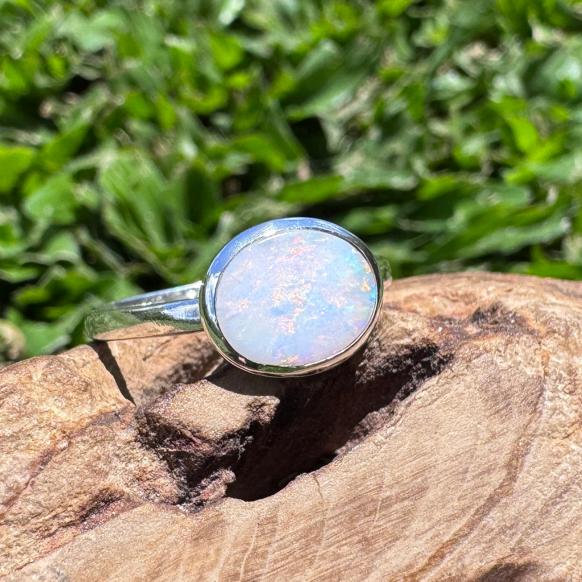 1ct Coober Pedy Opal Ring ~ 'Mission Beach Flash' | 925 Sterling Silver | Solid Australian Opal