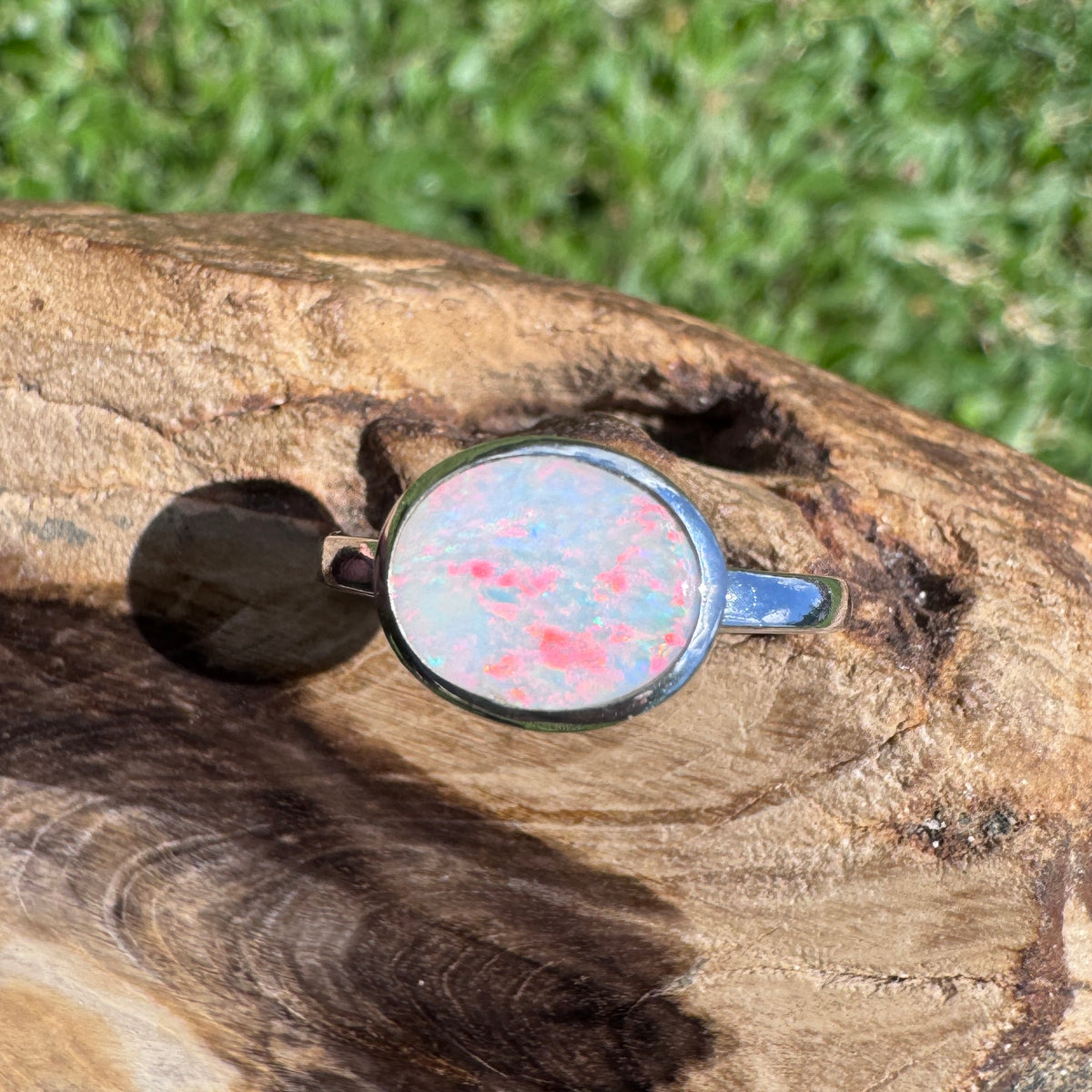1ct Coober Pedy Opal Ring ~ 'Mission Beach Flash' | 925 Sterling Silver | Solid Australian Opal