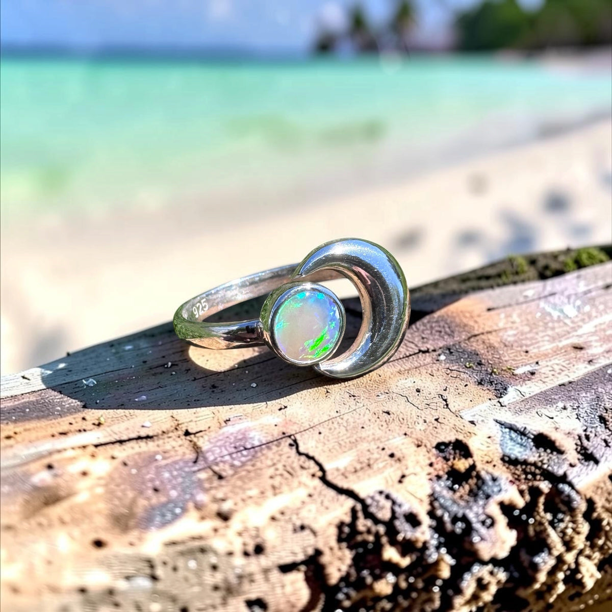0.7ct Lightning Ridge Adjustable Opal Ring ~ 'Shark Bay Moonlight' | 925 Sterling Silver | Solid Australian Opal