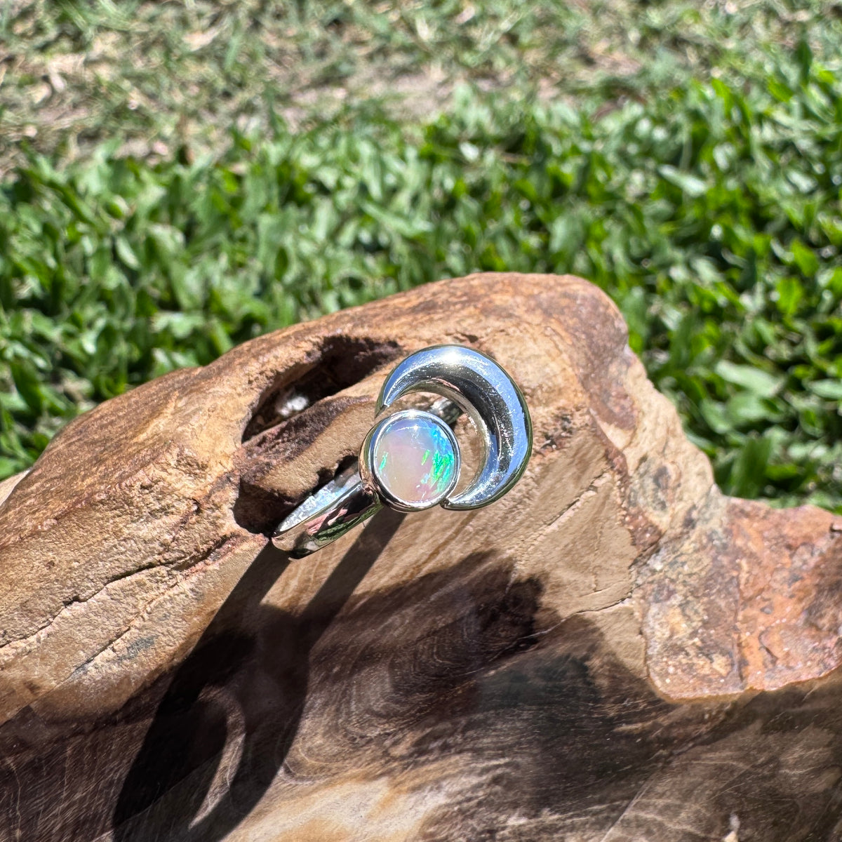 0.7ct Lightning Ridge Adjustable Opal Ring ~ 'Shark Bay Moonlight' | 925 Sterling Silver | Solid Australian Opal