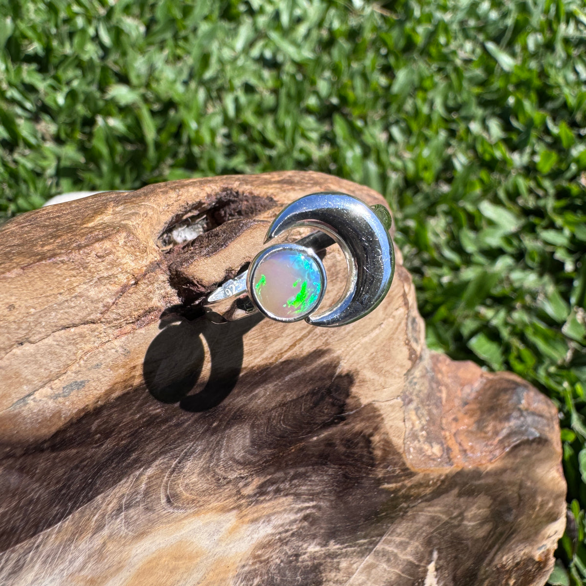 0.7ct Lightning Ridge Adjustable Opal Ring ~ 'Shark Bay Moonlight' | 925 Sterling Silver | Solid Australian Opal