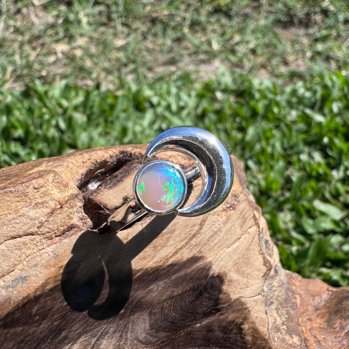 0.7ct Lightning Ridge Adjustable Opal Ring ~ 'Shark Bay Moonlight' | 925 Sterling Silver | Solid Australian Opal