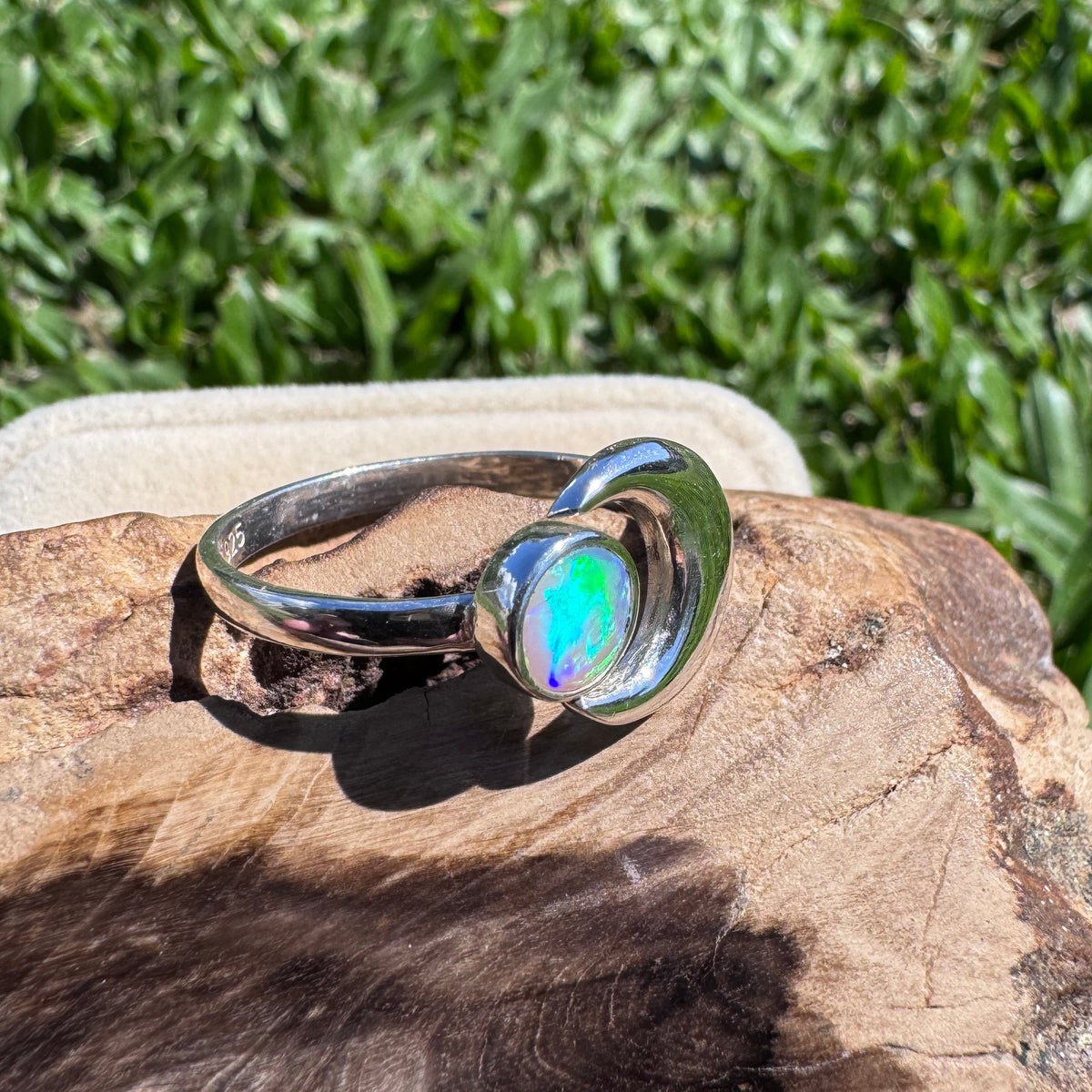 0.7ct Lightning Ridge Adjustable Opal Ring ~ 'Shark Bay Moonlight' | 925 Sterling Silver | Solid Australian Opal