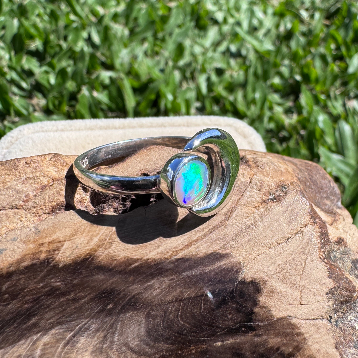0.7ct Lightning Ridge Adjustable Opal Ring ~ 'Shark Bay Moonlight' | 925 Sterling Silver | Solid Australian Opal