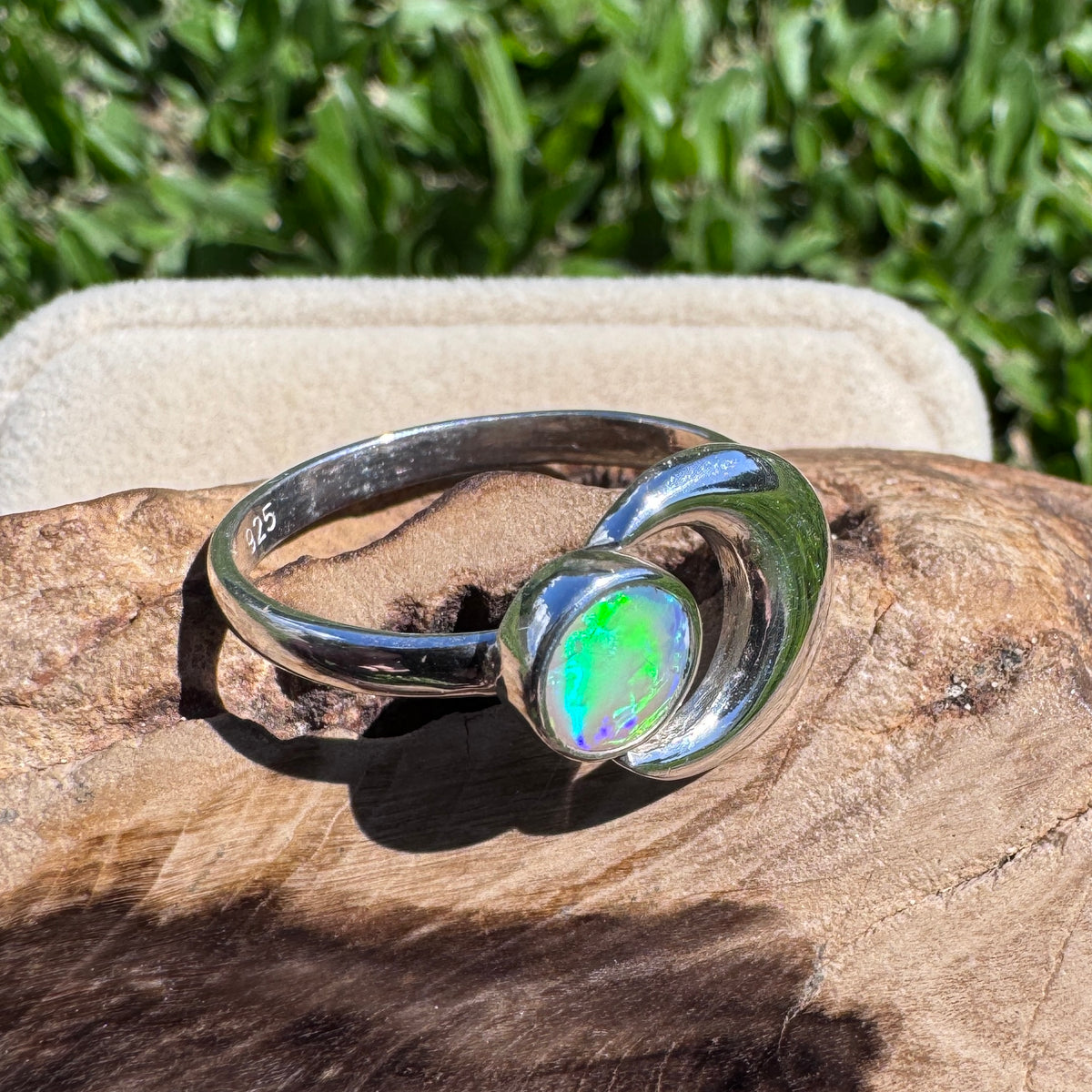 0.7ct Lightning Ridge Adjustable Opal Ring ~ 'Shark Bay Moonlight' | 925 Sterling Silver | Solid Australian Opal