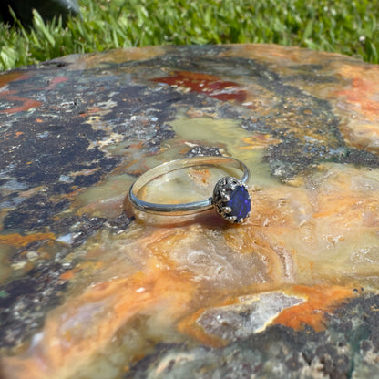 Handcrafted 2.0ct Solid Lighting Ridge Semi-Black Opal Sterling Silver Ring - Iona Opal Australia