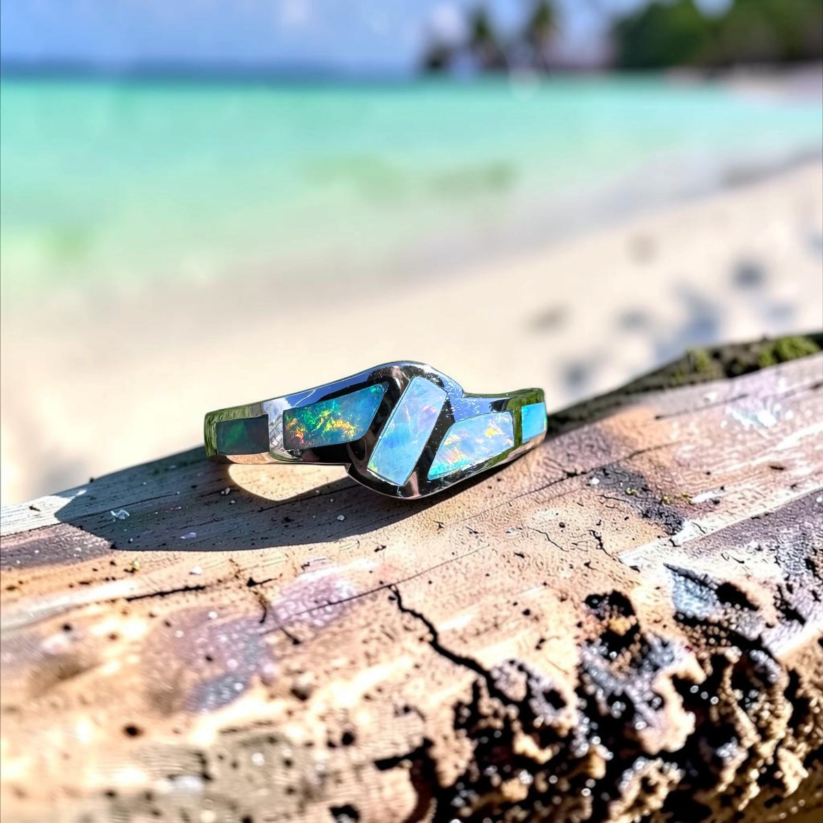 0.3ct Lightning Ridge Inlay Opal Ring ~ 'Coorong Mosaic' | 925 Sterling Silver | Solid Australian Opal