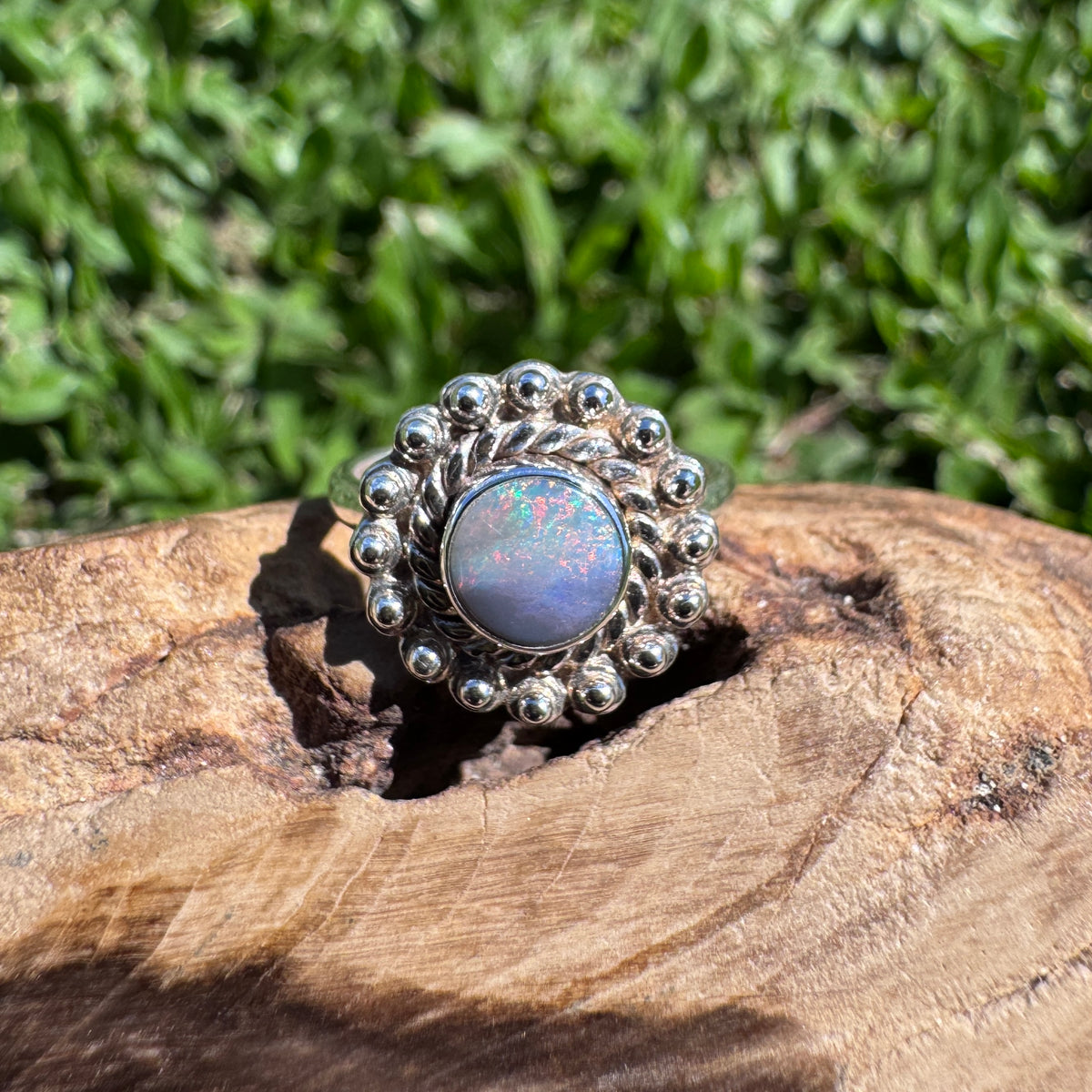 0.9ct Lightning Ridge Semi Black Opal Ring ~ 'Kakadu Ember' | 925 Sterling Silver | Solid Australian Opal