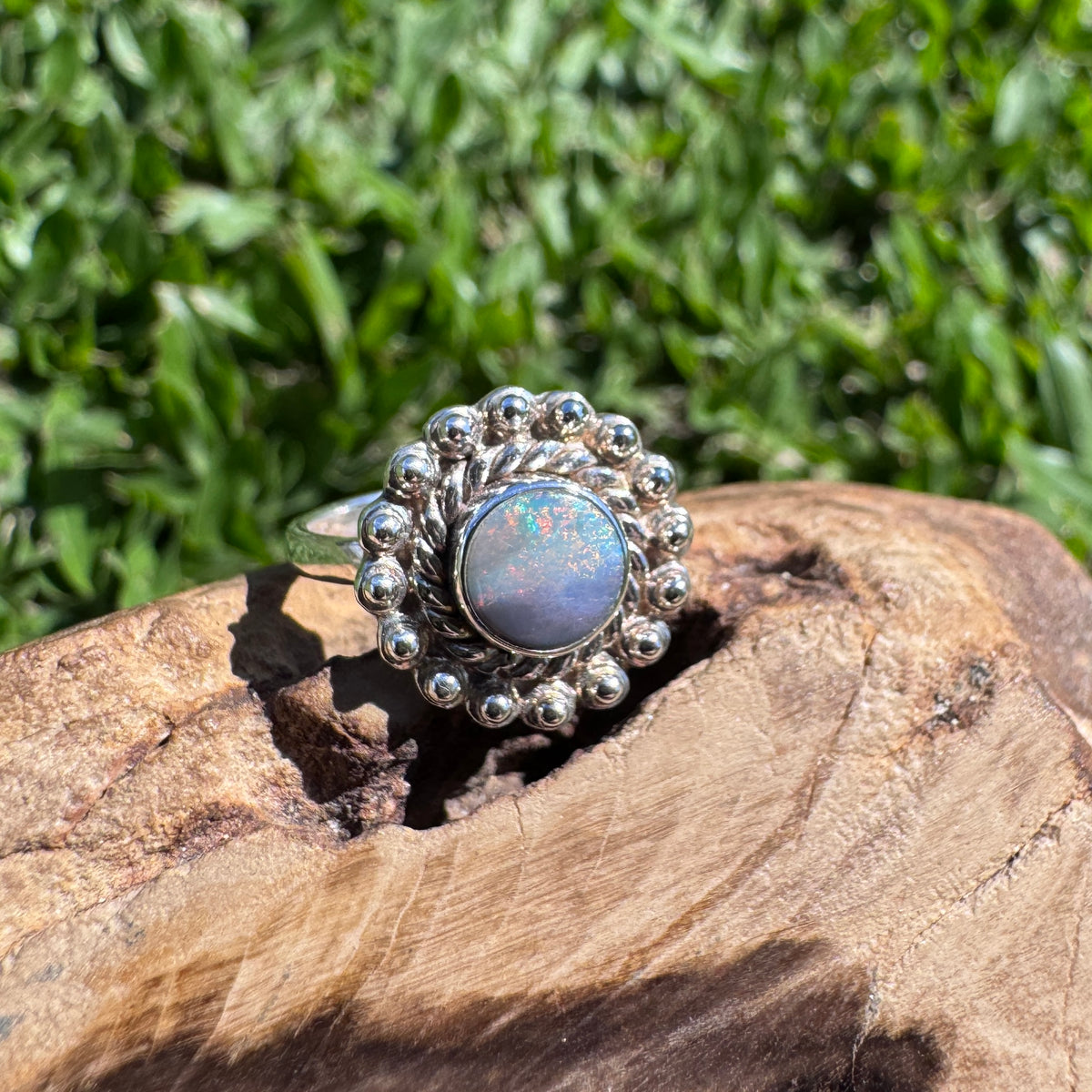 0.9ct Lightning Ridge Semi Black Opal Ring ~ 'Kakadu Ember' | 925 Sterling Silver | Solid Australian Opal