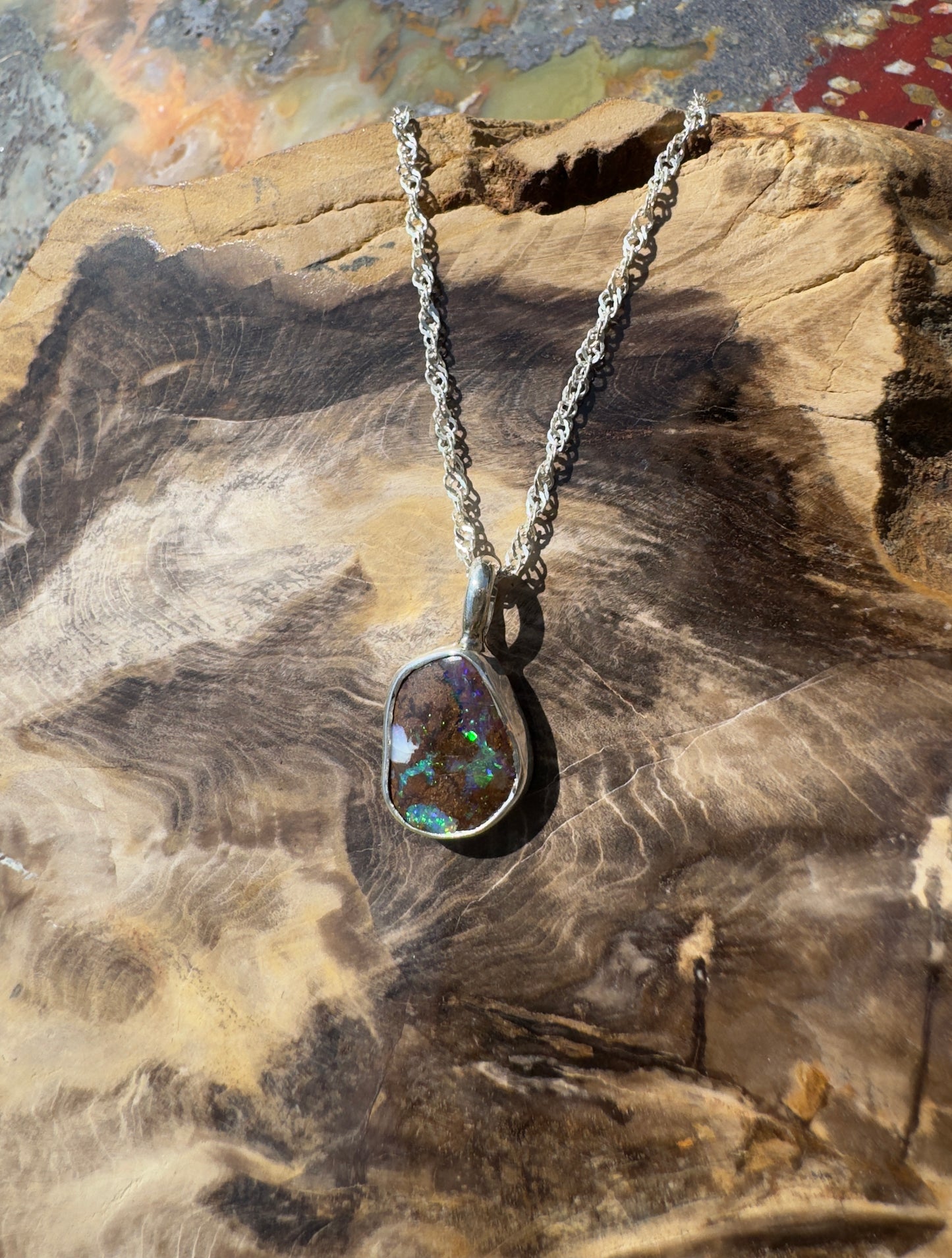 Handcrafted 6.8ct Solid Queensland Boulder Opal Sterling Silver Pendant Necklace - Iona Opal Australia