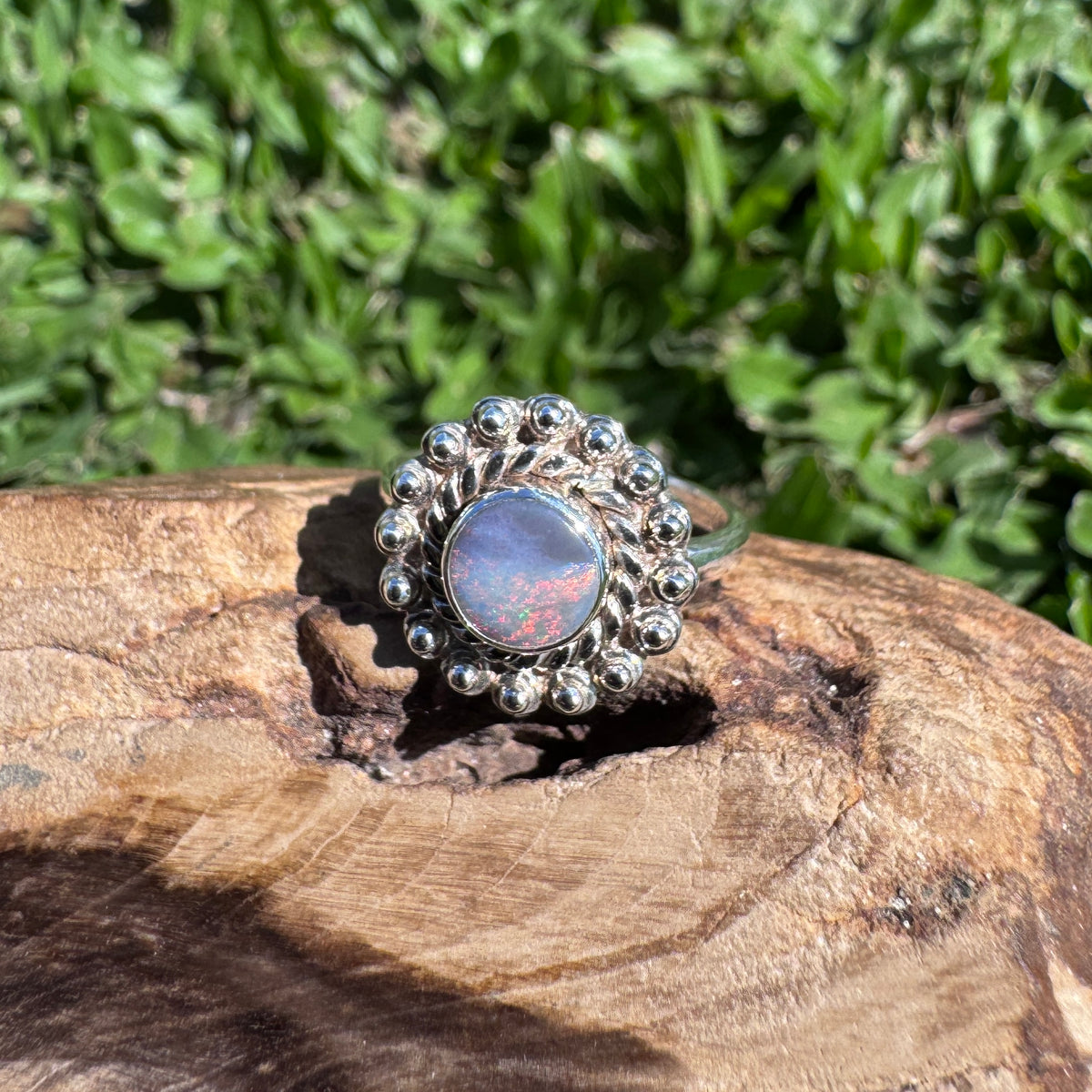 0.9ct Lightning Ridge Semi Black Opal Ring ~ 'Kakadu Ember' | 925 Sterling Silver | Solid Australian Opal