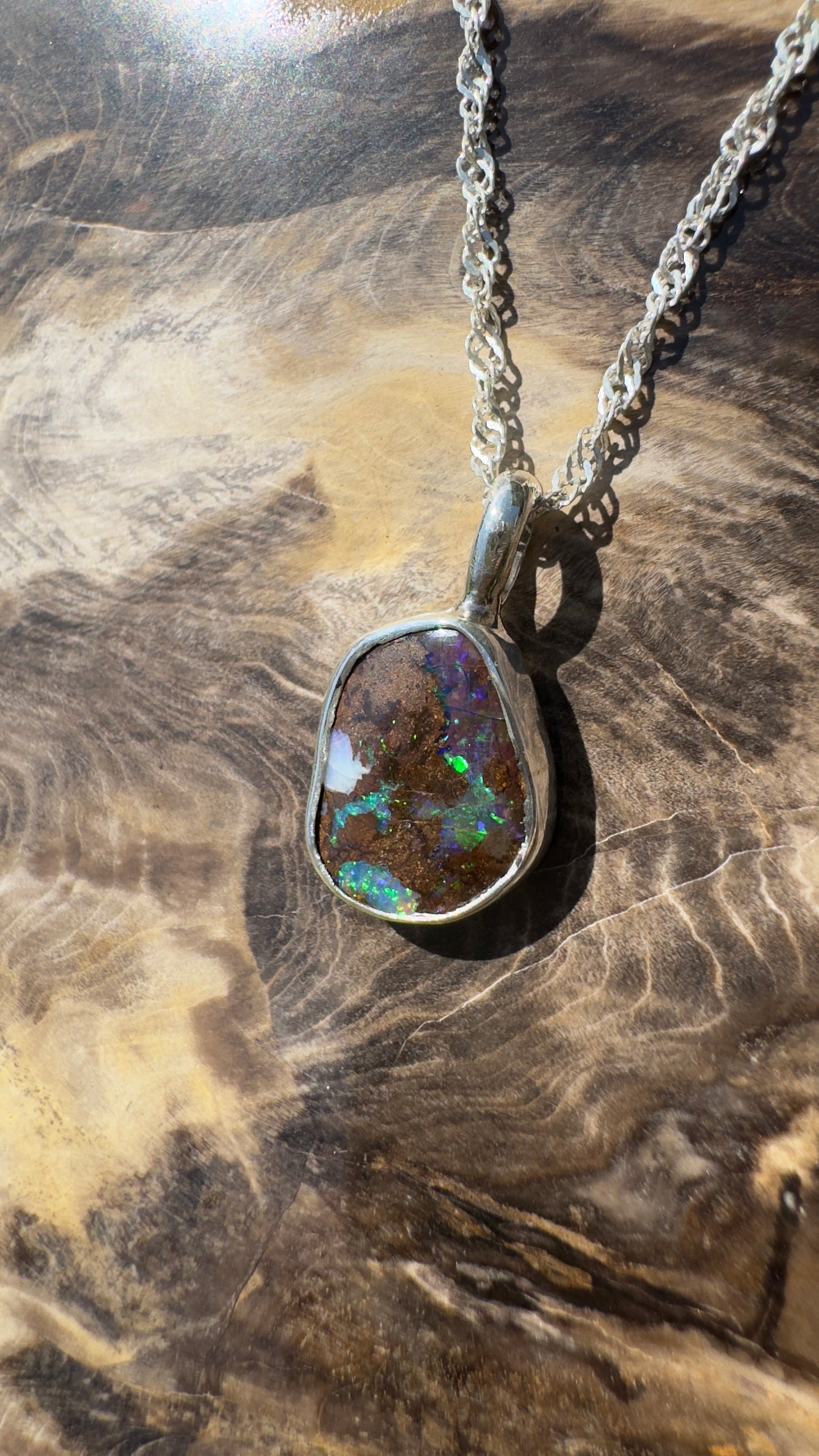 Handcrafted 6.8ct Solid Queensland Boulder Opal Sterling Silver Pendant Necklace - Iona Opal Australia