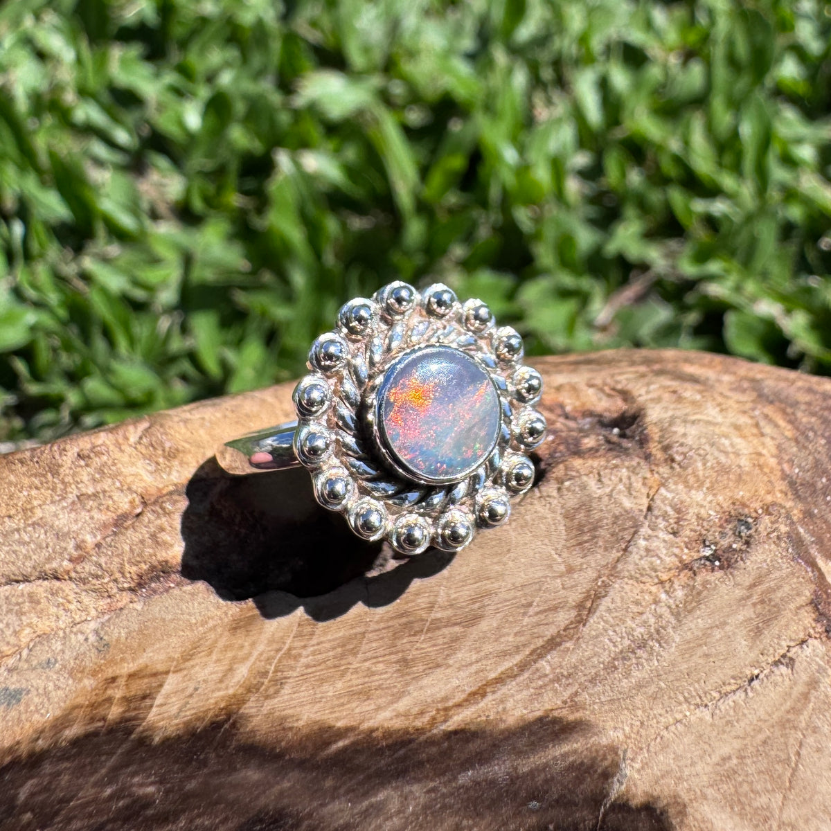 0.9ct Lightning Ridge Semi Black Opal Ring ~ 'Kakadu Ember' | 925 Sterling Silver | Solid Australian Opal