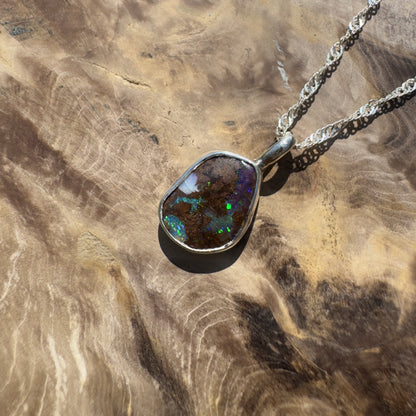 Handcrafted 6.8ct Solid Queensland Boulder Opal Sterling Silver Pendant Necklace - Iona Opal Australia