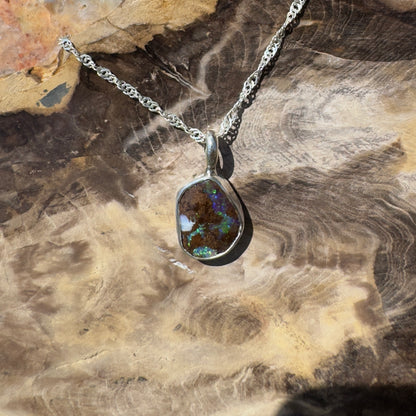 Handcrafted 6.8ct Solid Queensland Boulder Opal Sterling Silver Pendant Necklace - Iona Opal Australia