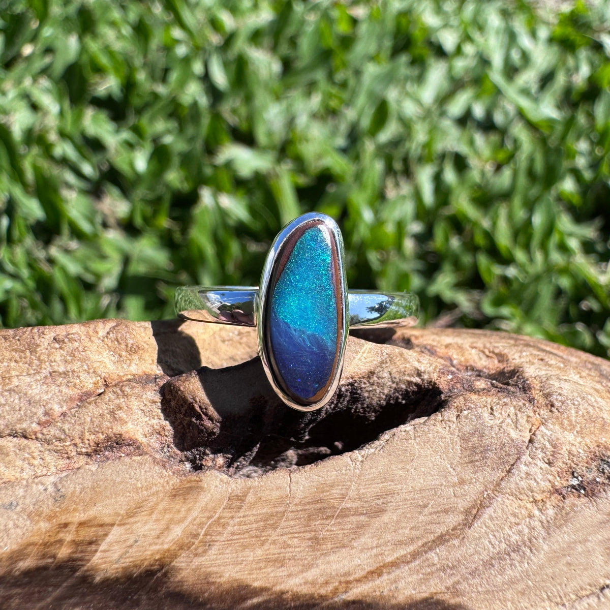 3ct Queensland Opal Ring ~ 'Murray River Greens' | 925 Sterling Silver | Solid Australian Opal