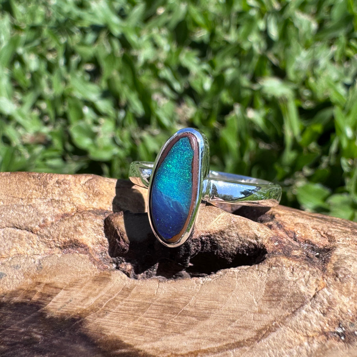 3ct Queensland Opal Ring ~ 'Murray River Greens' | 925 Sterling Silver | Solid Australian Opal