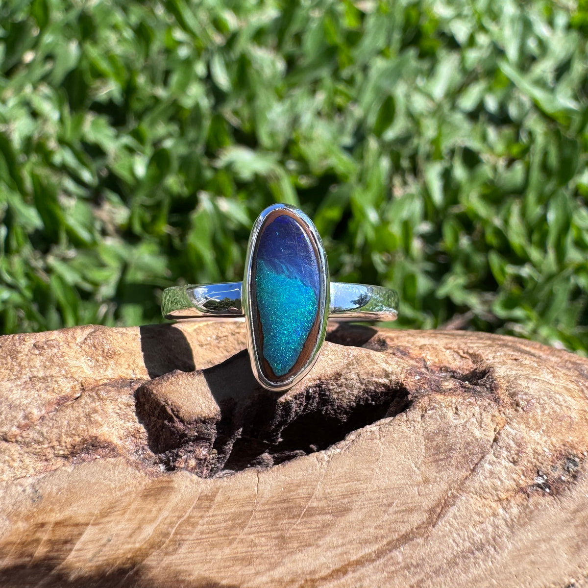 3ct Queensland Opal Ring ~ 'Murray River Greens' | 925 Sterling Silver | Solid Australian Opal