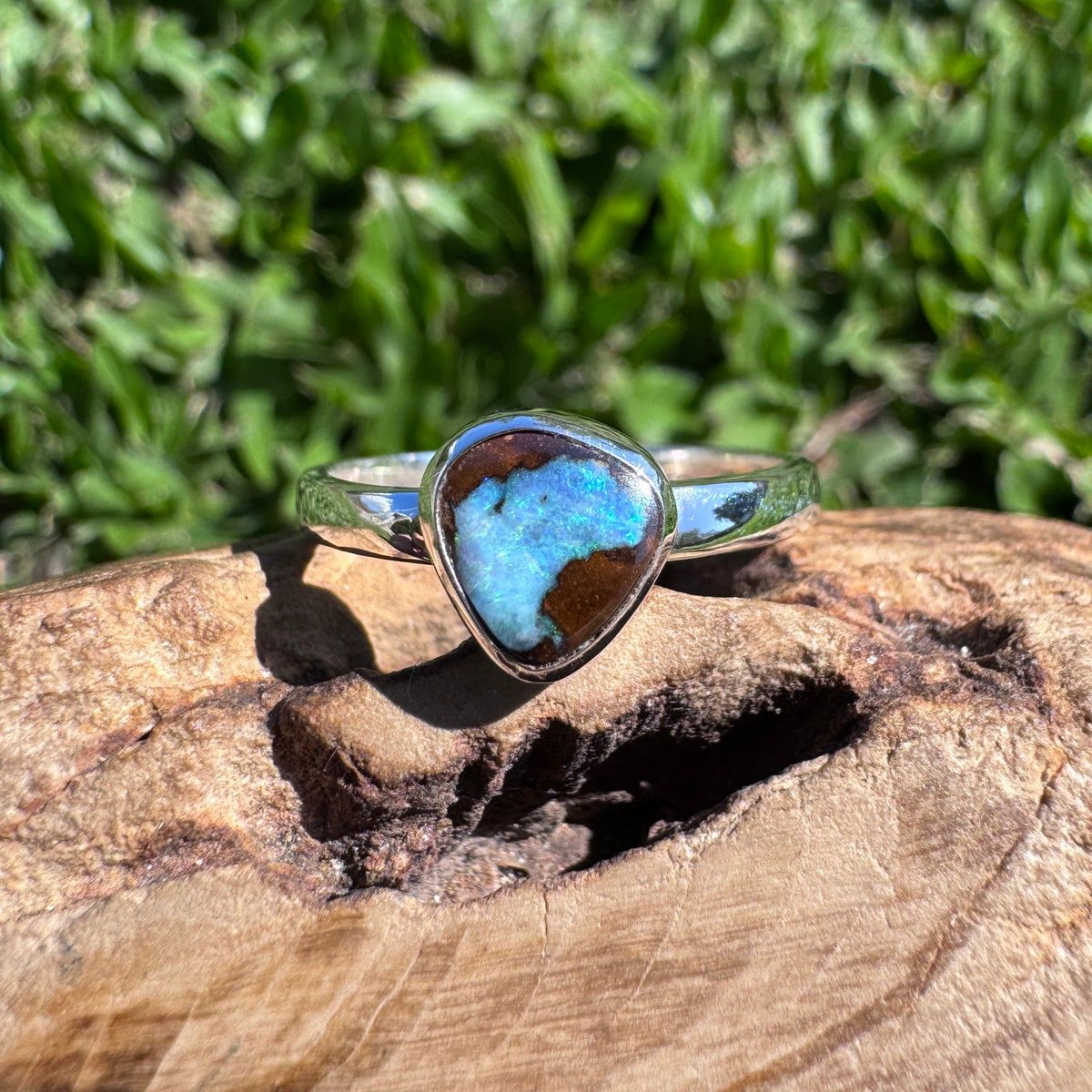 2ct Queensland Opal Ring ~ 'Carnarvon Gorge Greens' | 925 Sterling Silver | Solid Australian Opal