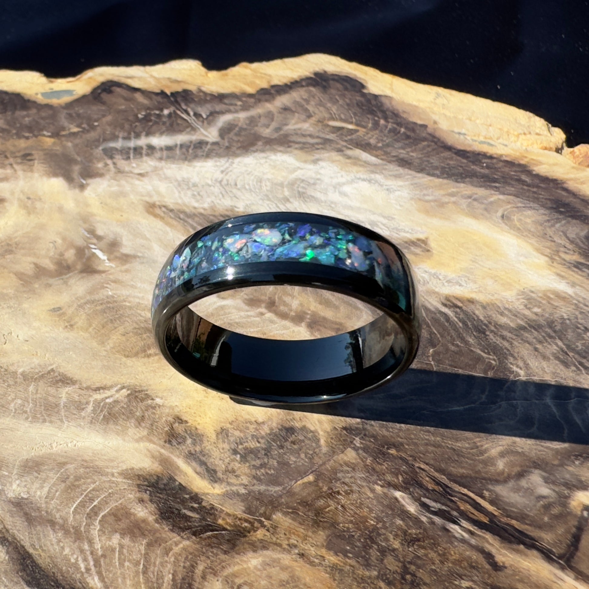 Handmade Australian Opal Ring Black Surgical Steel Size Z (12 3/4) - Iona Opal Australia