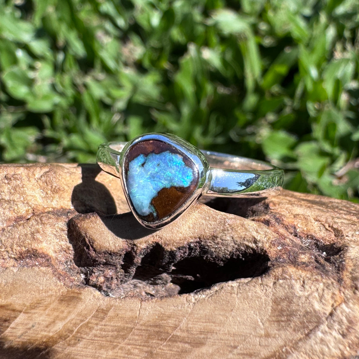2ct Queensland Opal Ring ~ 'Carnarvon Gorge Greens' | 925 Sterling Silver | Solid Australian Opal