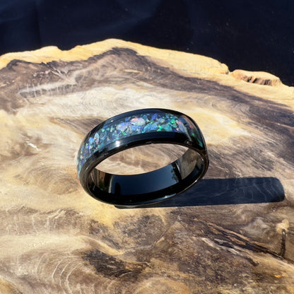 Handmade Australian Opal Ring Black Surgical Steel Size Z (12 3/4) - Iona Opal Australia