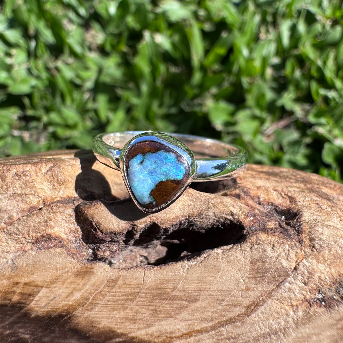 2ct Queensland Opal Ring ~ 'Carnarvon Gorge Greens' | 925 Sterling Silver | Solid Australian Opal