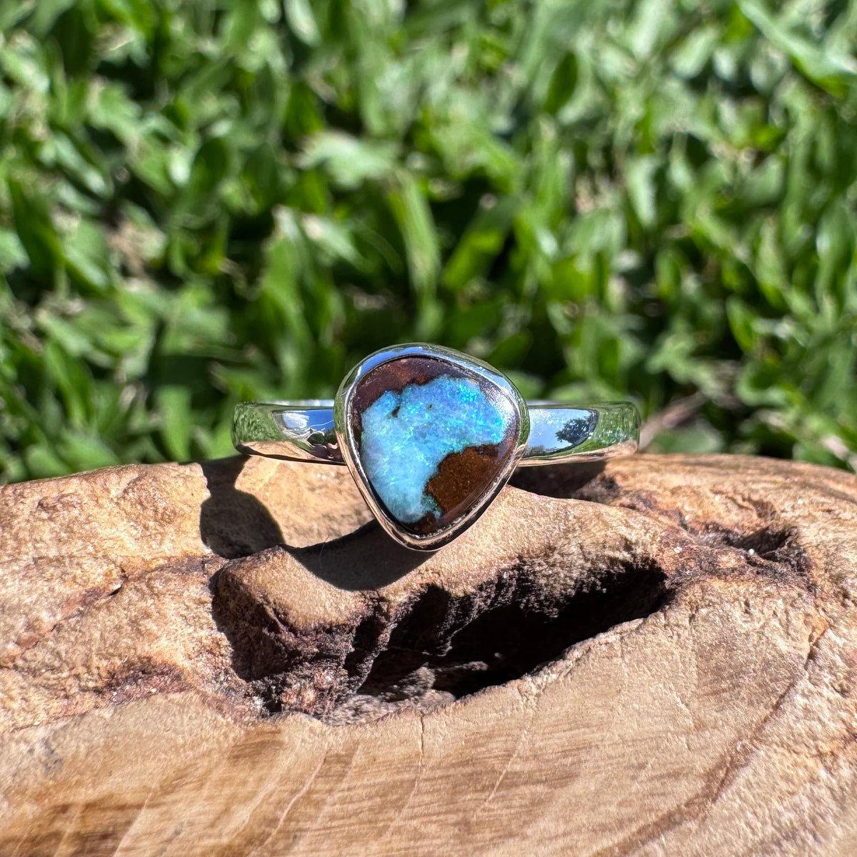 2ct Queensland Opal Ring ~ 'Carnarvon Gorge Greens' | 925 Sterling Silver | Solid Australian Opal