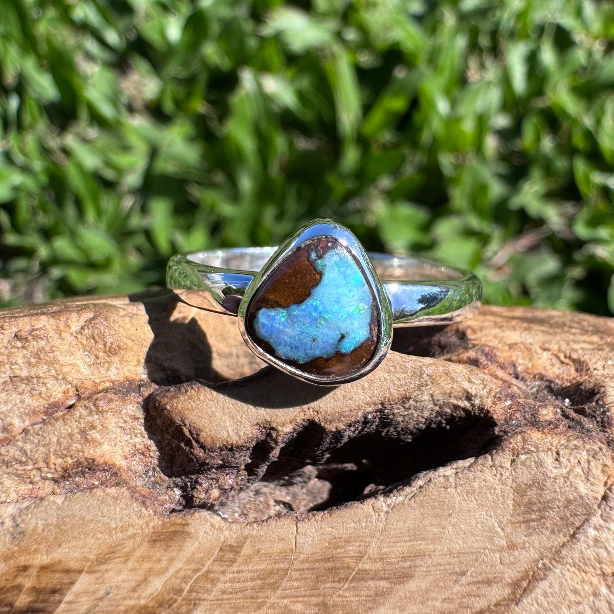 2ct Queensland Opal Ring ~ 'Carnarvon Gorge Greens' | 925 Sterling Silver | Solid Australian Opal