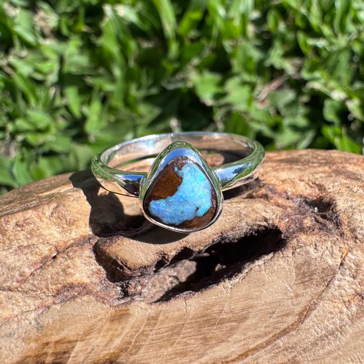 2ct Queensland Opal Ring ~ 'Carnarvon Gorge Greens' | 925 Sterling Silver | Solid Australian Opal