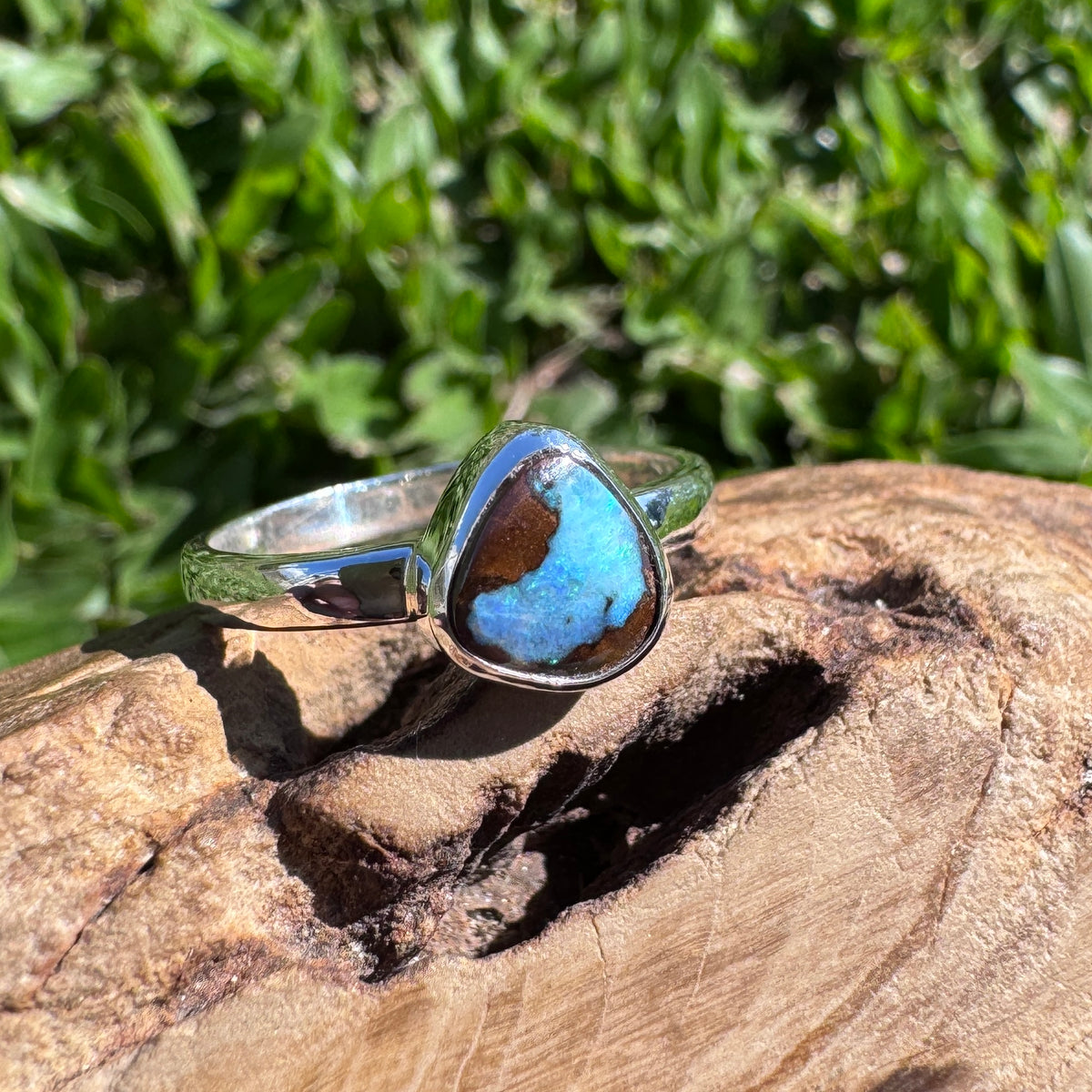2ct Queensland Opal Ring ~ 'Carnarvon Gorge Greens' | 925 Sterling Silver | Solid Australian Opal